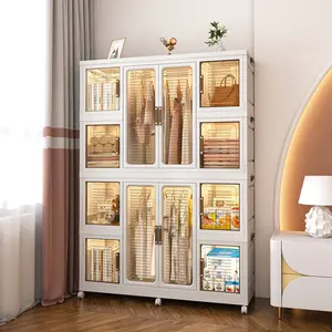 Portable Wardrobe Closet Storage Organizer for Clothes 12 Magnetic Doors 12 Cubes 2 Hanging Rods 16 Hangers White Large Capacity Safe Material Quick Assembly