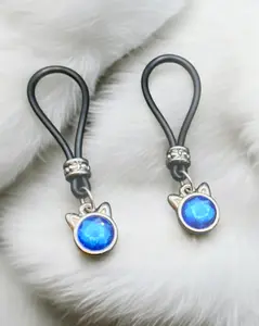 Hey Kitty Blue Nipple Nooses - Adjustable Loop / Non Piercing Nipple Ring Jewelry