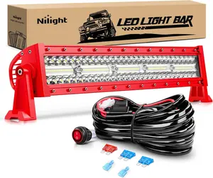 Nilight 22in 480W Aluminum Alloy LED Vehicle Light Bar, Triple Row Spot-Flood Combo, Red Shell with Wiring Harness Kit, Off-Road Lighting Accessory for Trucks, SUVs