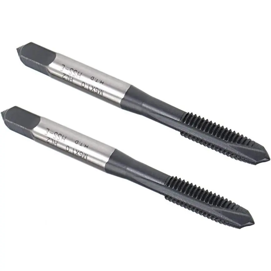 M6 x 1.0 Spiral Point Threading Tap, H2 Tolerance High Speed Steel TICN Coated, Round Shank with Square End, Metric Screw Taps Tapping Bit for Machinist Thread Repair, 2 count