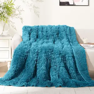 Weighted Blanket 15lbs, Faux Fur Sherpa Reversible Luxury Snugly Long Fur Heavy Blanket 48x72 inches, Warm Elegant Plush Sherpa Microfiber Blanket for Couch Bed Chair Photo Prop, Teal Green