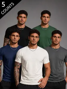 Men's Slim Fit Classic Crew Neck Tee, Plain Breathable Casual Workout T-Shirt for Everyday Wear, Long Clothing Length, Comfortable and Stylish