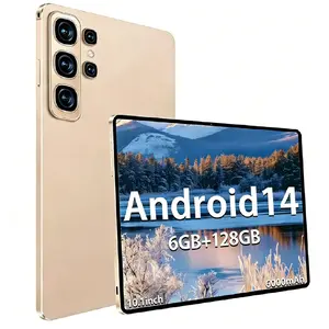 Ultra-thin body entertainment and office tablet, 10.1-inch Android 14 operating system tablet, 6GB RAM + 128GB ROM, 1280×800 IPS HD display, supports Google Play Store