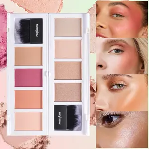 Profusion 4-Color Highlighter Blush Palette Multifunctional Facial Contouring with Brush Moisturizing Brightening Correcting Skin Tone for All Skin Colors
