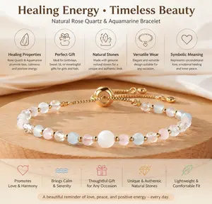 Crystal Wishes For Granddaughter Bracelet, Natural Moonstone Rose Quartz Aquamarine Clear Quartz Healing Beaded Bracelet, Adjustable Gold Slide Chain Spiritual Crystal Jewelry Gift For Teen Girls Women