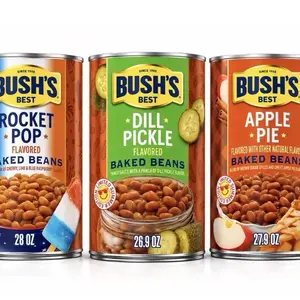 Bush's Best Baked Beans Rocket Pop, Dill Pickle, Apple Pie Flavored 3 Pack 28 Oz, 26.9 Oz, 27.9 Oz