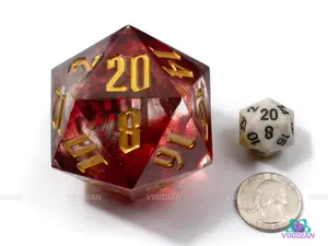 Phoenix Down | 55mm Red Giant Feather Filled Clear Resin D20 Die (1) | Viridian Exclusive
