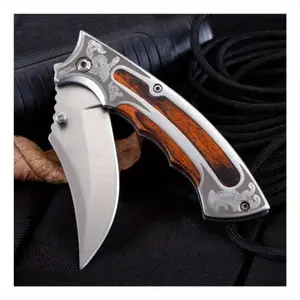 Durable Outdoor Multitool: High-Hardness Folding Knife with Wooden Handle for Survival, Camping, Fishing & Hiking