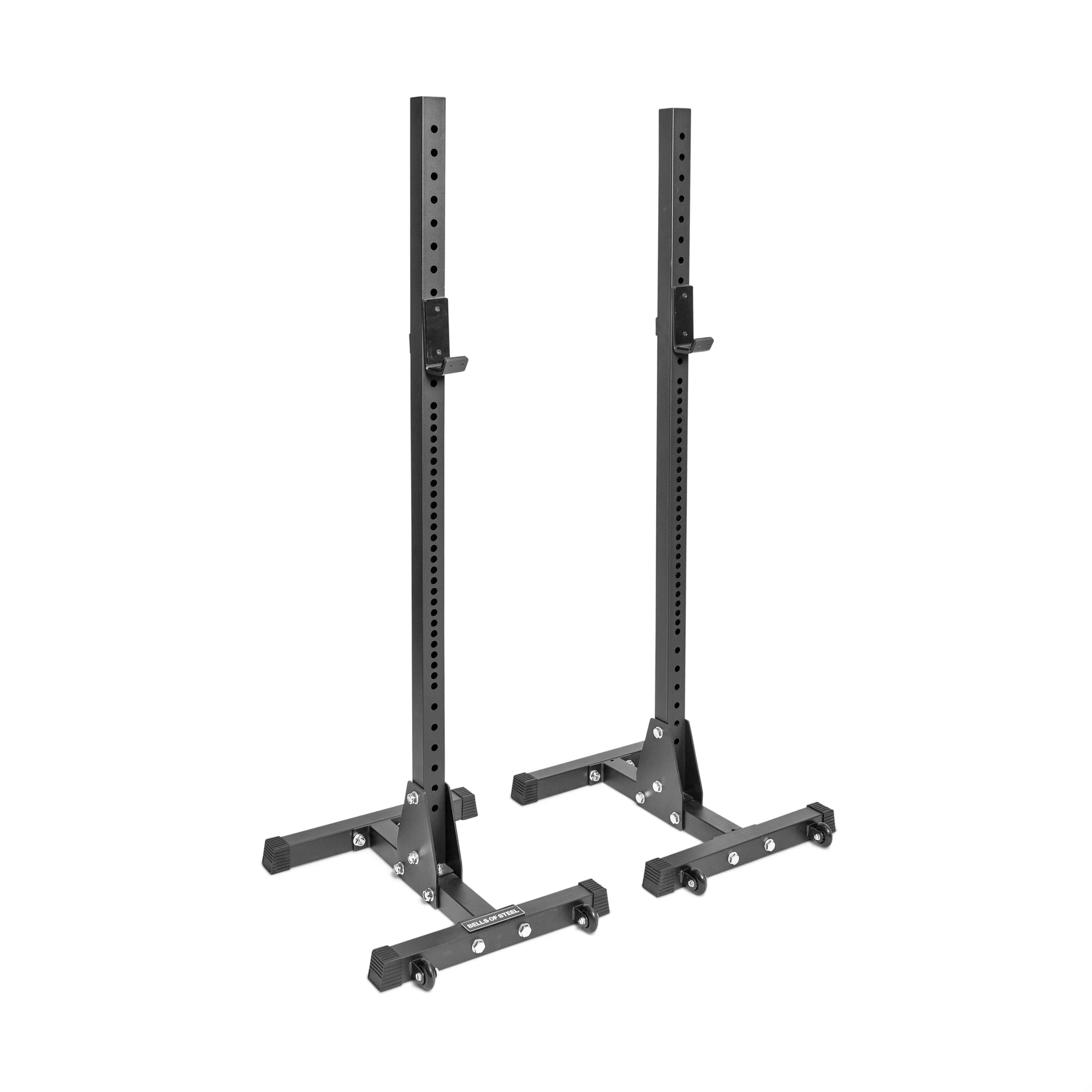 Bells of Steel Adjustable Squat Stands for Weightlifting - 2.3"x2.3" Steel Frame, Precision Lift-Off Zones, J-Cup Slots, Adjustable Height, Easy-Move Wheels, for Home Gyms & Commercial Use, Easy To Move Wheels, 73Lbs, Commercial Settings