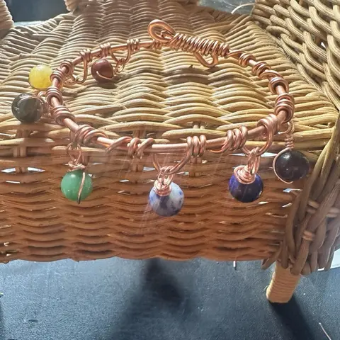Juma King Chakra Weave 10 in Anklet Cuff, Women's Jewelry, Copper Anklets, Colorful Gemstone Beads, Grounding Fashion Accessory