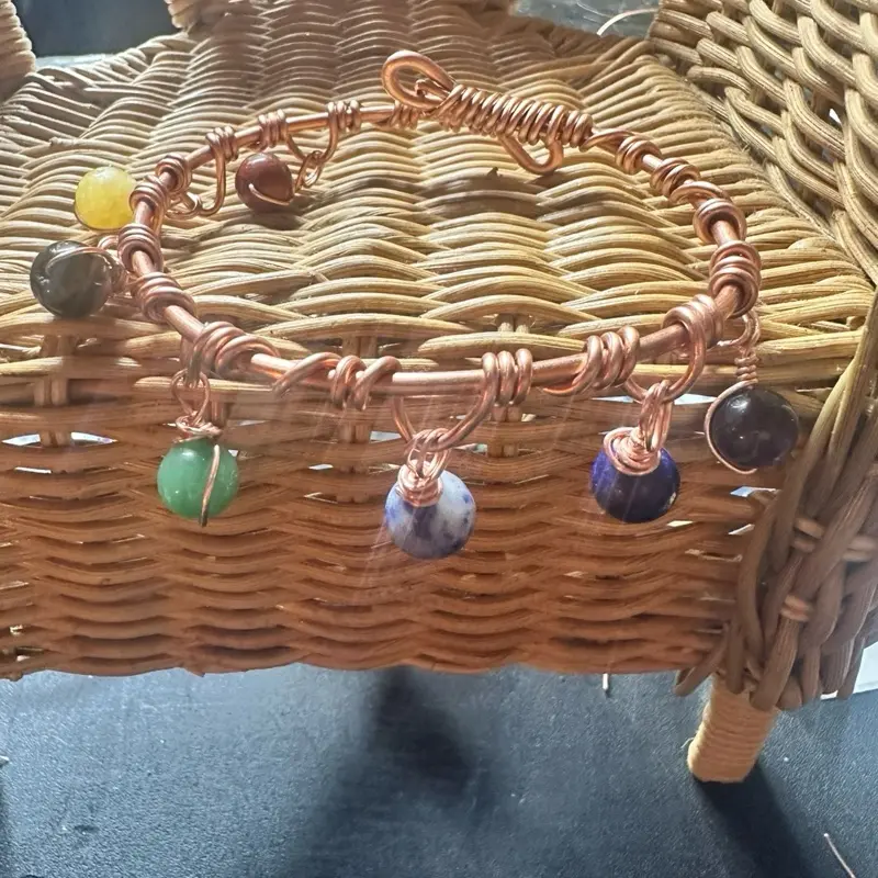 Juma King Chakra Weave 10 in Anklet Cuff, Women's Jewelry, Copper Anklets, Colorful Gemstone Beads, Grounding Fashion Accessory