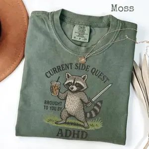 Comfort Colors Adhd Raccoon T-shirt, Funny Raccoon Shirt, Mental Health Tee, Current Side Quest Shirt, ADHD Tee - TrendWear USA