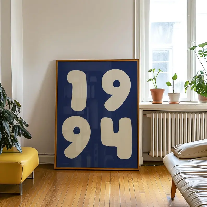 Custom Year Poster, Printable Trendy Retro Poster, Custom Number, Birth Year Print, Personalized Birthday Gift, Custom Date Print