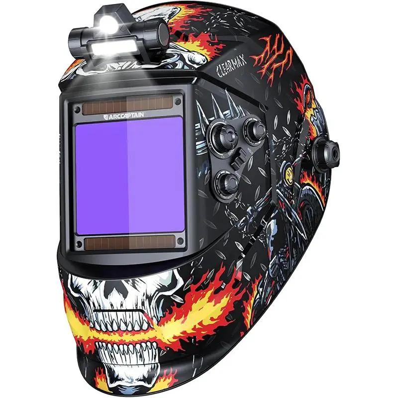Arccaptain 3.94" x 3.66" Auto Darkening Welding Helmet, Solar Powered True Color Welding Hood, 1/1/1/1 Top Optical Clarity Welder Helmet, 4 Arc Sensor Wide Shade 4/5-9/9-13 for Stick MIG TIG Cut