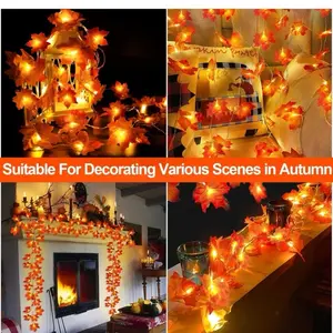 TURNMEON 2 Pack Enlarged Maples Leafed Halloween Thanksgiving Fall Decorations for Home, 20Ft 40LED Battery Operated Waterproof Decor Indoor Outdoor