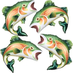 Rainbow Trout Fish Balloons 4 count 27inch Fishing Foil Balloons for O-fishally One Fishing Themed Birthday  Shower Father's Day Party Decoration
