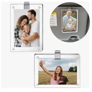 Magnetic Car Sun Visor Photo Clips 2-Pack Clear Acrylic Display Frames for Family Pet Photos Easy Clip Driver Gift Daily Use Set Vehicle