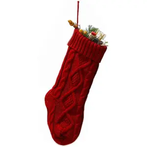 Cable Knit Christmas Stockings Christmas Decorations Goodie Gift Bags Fireplace Xmas Tree Ornaments for Holiday Family Friends, Burgundy, 18", Pack of 1