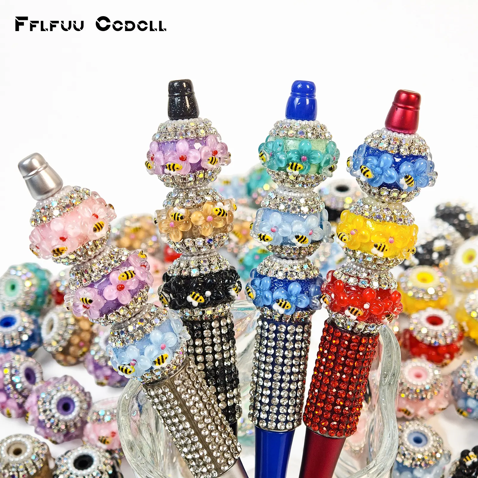 13pcs Vibrant Bee Flower Rhinestone Large-Hole Resin Beads (18*22mm, Multicolor) - DIY Beads Making Supplies for Beadable Pens, Bracelets, Jewelry Making Projects, Bling Beadable