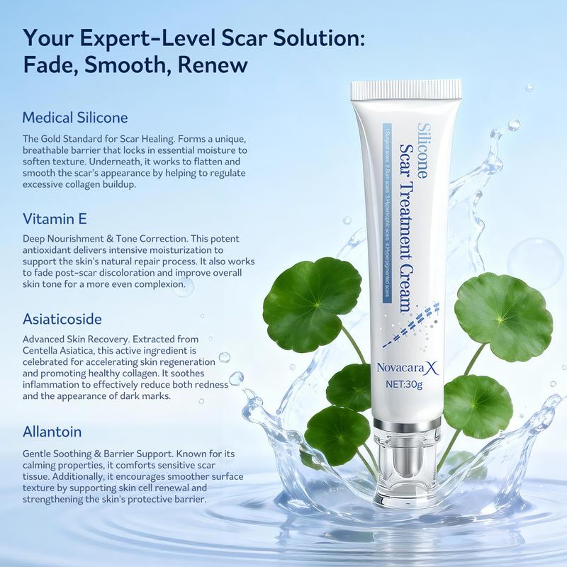 NovacaraX Medical Grade Silicone Scar Treatment Cream - Advanced Fade for Keloids C-Section Surgical Burns & Acne Marks - Safe for Adults Kids & Pregnant Women - FDA-Recommended Formula