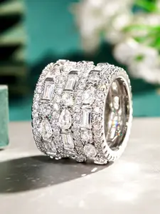 Luxury Artificial Zircon Ring for Women, Cubic Zirconia Rings, Synthetic Zircon Rings, Marriage Ring, Wedding Engagement Anniversary Party Accessory Gift, Elegant Copper Jewelry for All Seasons