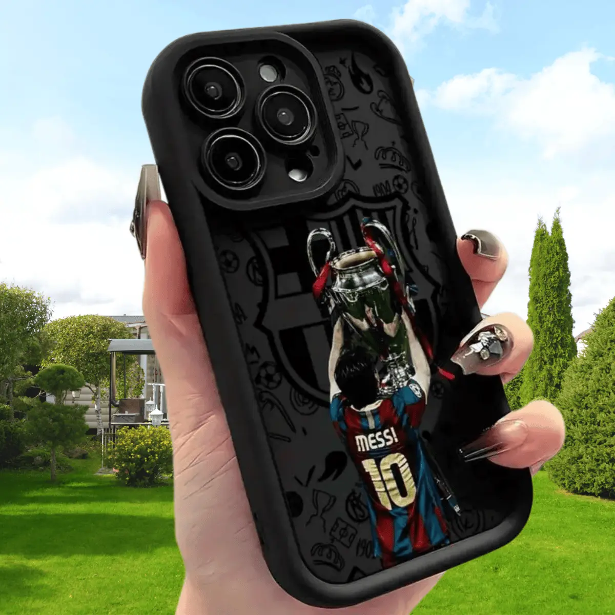 Personalized Cartoon Barcelona Football No.10 Yamal Trophy Phone Case for iPhone 17/16/15/14/13/12/11 Pro Max Plus, Shockproof Flex Soft TPU Back, Full Coverage Anti-Drop Protection, Easy Installation Accessory