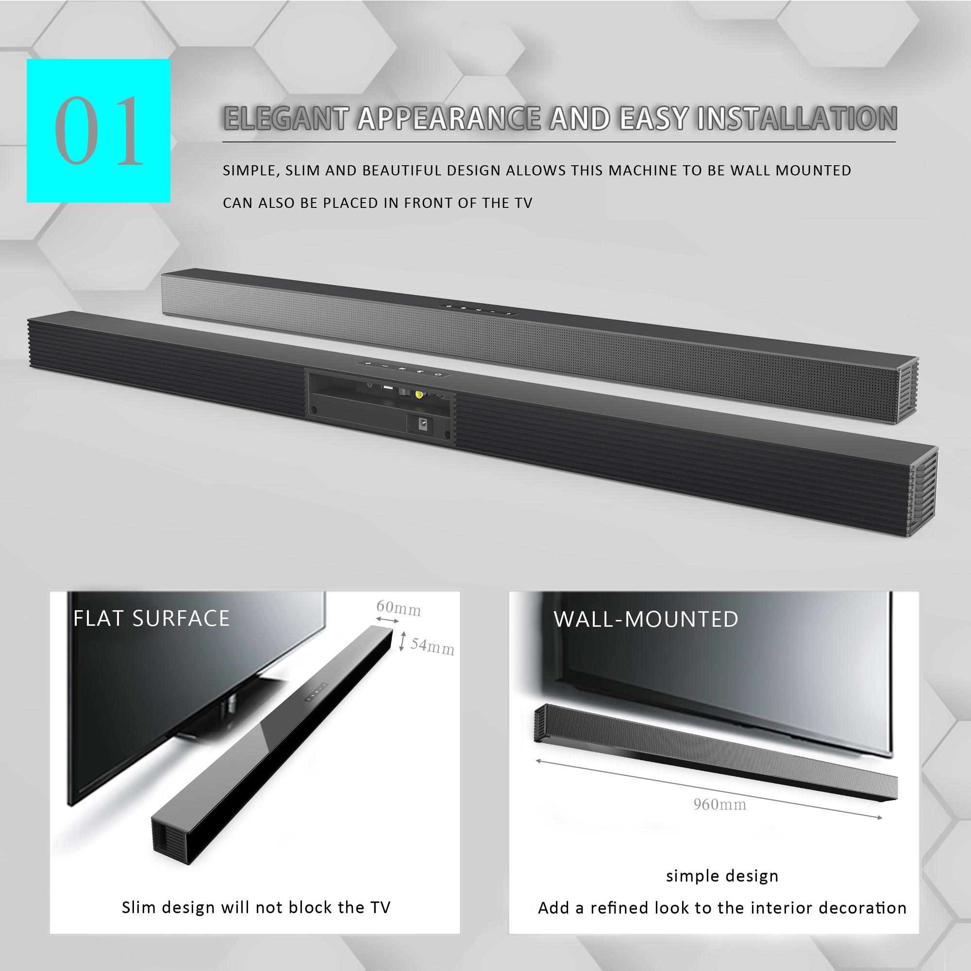 Sound Box, Bluetooth 5.0 Soundbar Speaker, Home Theater 3D Soundbars Bass Subwoofer With ARC,OPT,Coaxial Line Remote Control