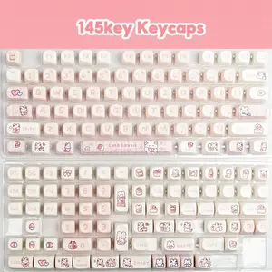 Aston DigitalCute Rabbit Themed PBT Keycaps 145-Key Set Dye-Sublimation MOA Profile Compatible with MX Switches for Mechanical Keyboards 61/64/68/87/96/104/108 Cartoon Style Keycap Set