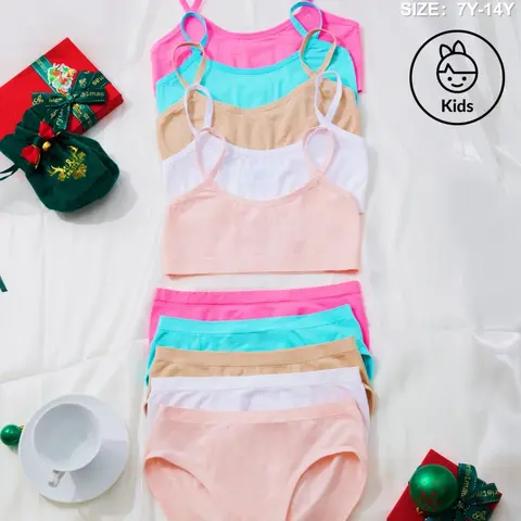 2/6/8/10/12-Piece Cute Girls Seamless Tank Top Bra + Triangle Panty Set, Simple Basic Solid Color Casual, Everyday Wear Underwear, Comfortable for Ages 7-14, All Seasons