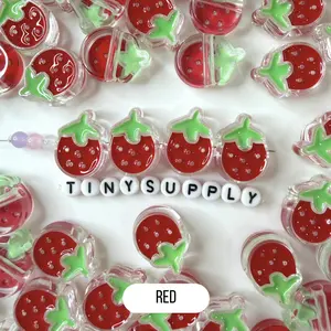 Chunky Strawberry Enamel Acrylic Bead (18x23mm)
