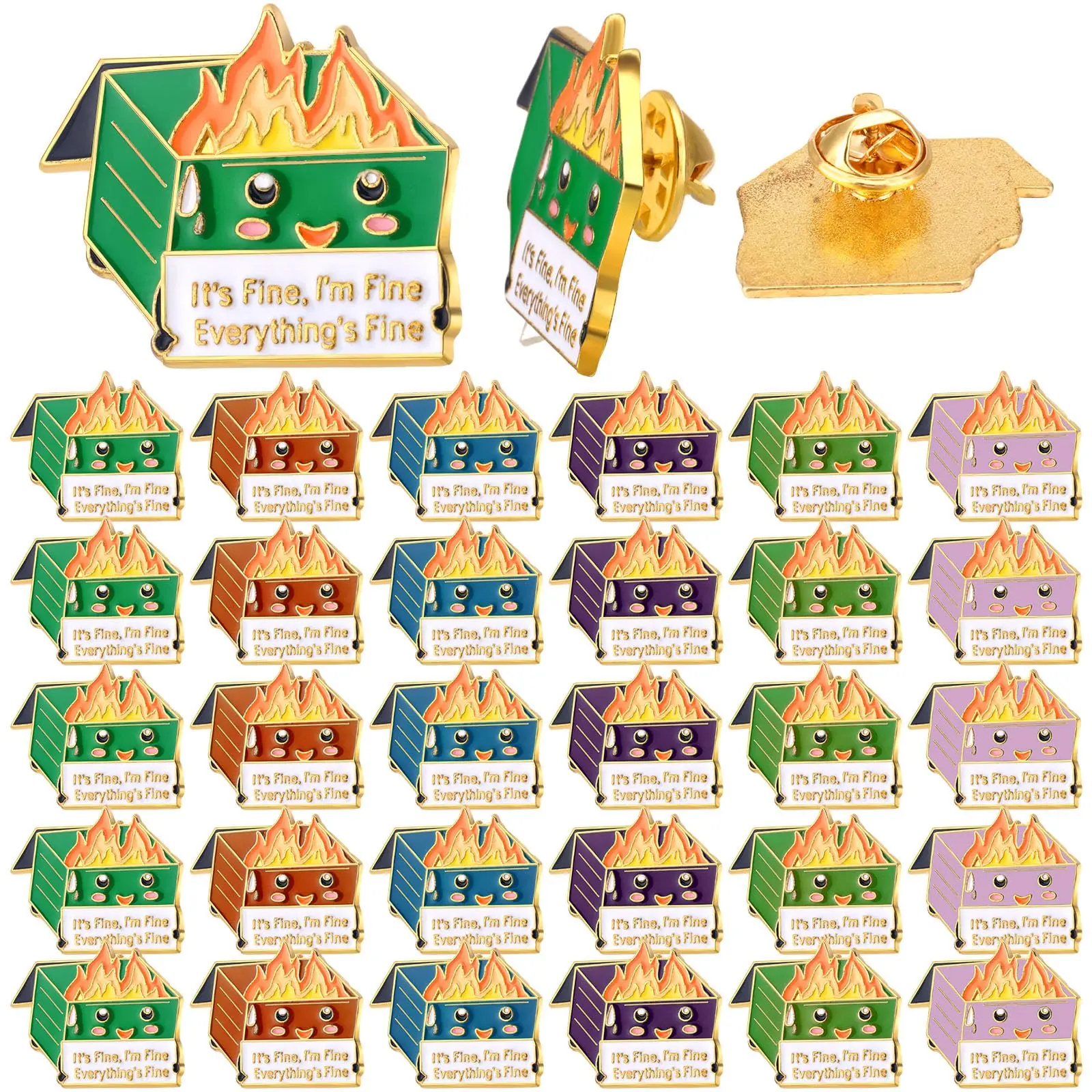 48pcs Dumpster Fire Brooches Pins Humorous Nurse Week Teacher Appreciation Gift for Employee IT Service Industry Workers Coworkers Team Leader Emotional Support Anxiety Relief for Decorative Jewelry Accessories for Decorate Jackets Hats Backpacks