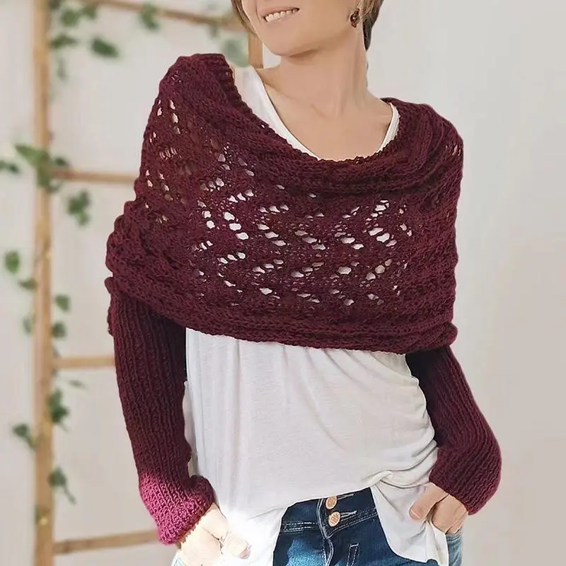 Scarf with Sleeves for Women Shawl Wraps Knitted Cable Crochet Multifunctional Scarf Sweaters with Sleeves