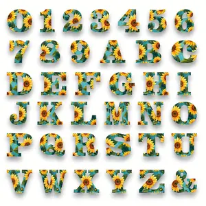 Sunflower Pattern Wooden Letter/Number Decoration, 1 Count Creative Letter Design Wooden Plaque, Decorative Plaque for Home Party & Festival