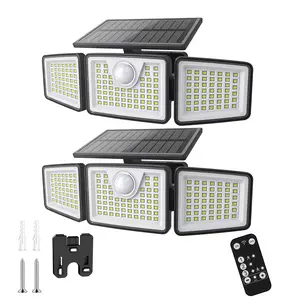 2 Packs Solar Outdoor Lights 2500LM Security 3 Heads Dimmable Spotlights 3 Modes IP65 Waterproof for Outdoor Security US
