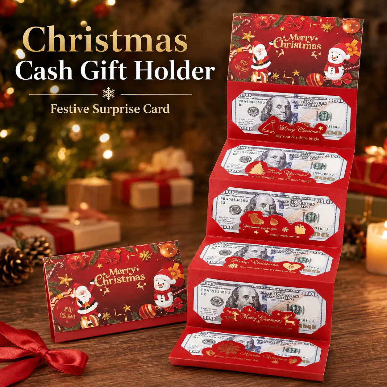 Christmas Cash Envelope with Greeting Card, Creative Money Clip Surprise Cash Box, Fun Christmas Money Holder, Cash Gift for Adults & Kids, Creative Christmas Eve Packaging, Surprise Party Gift Box, Unique Holiday Cash Present