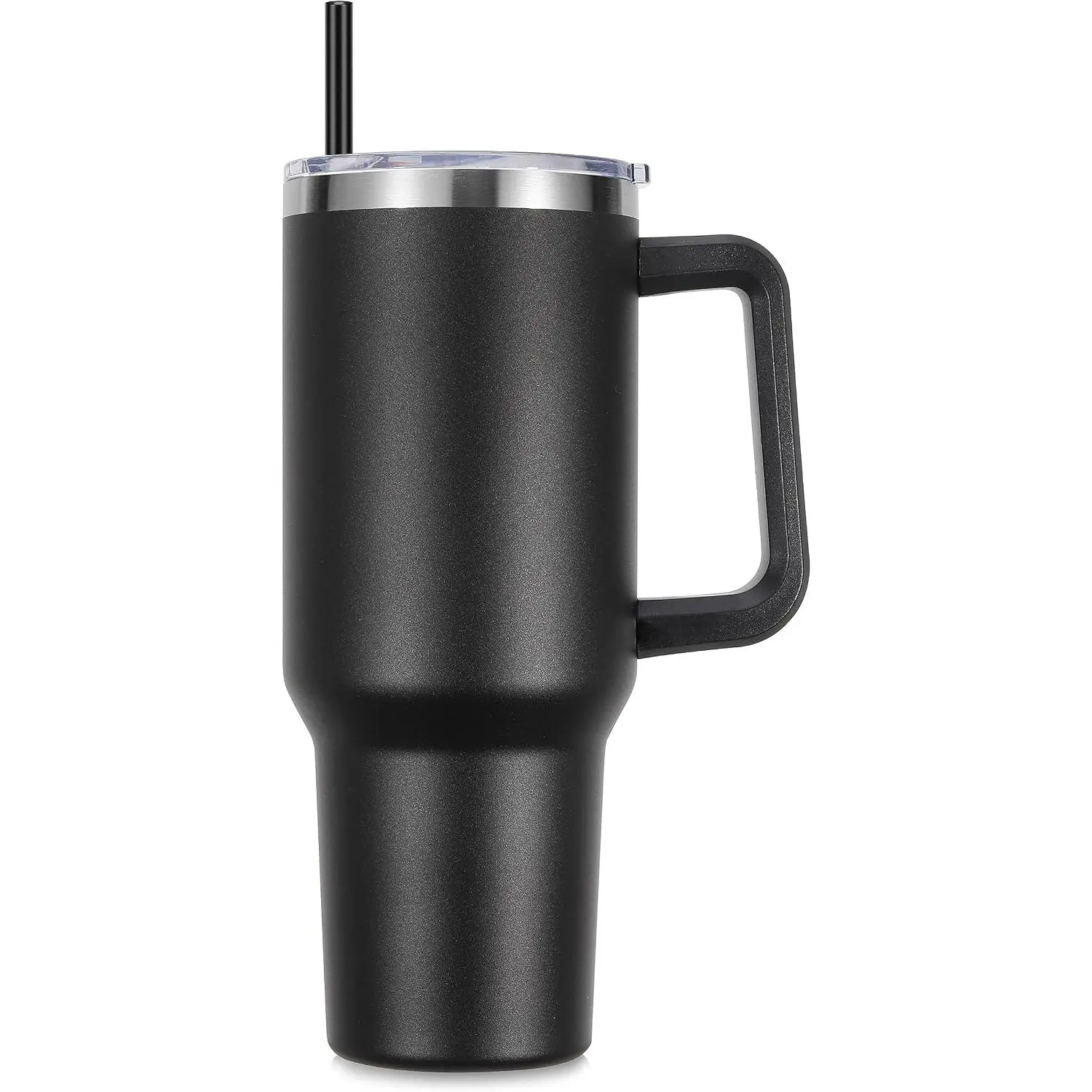 40 oz Portable Stainless Steel Vacuum Insulated Tumbler - Reusable Travel Coffee Mug with Handle, Lid, Straw, Black, 1Pack Kitchen Drinkware Flask