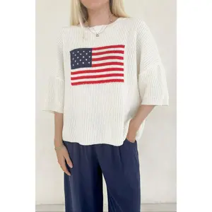 Miss Americana Flag Print Knit Sweater in Ivory