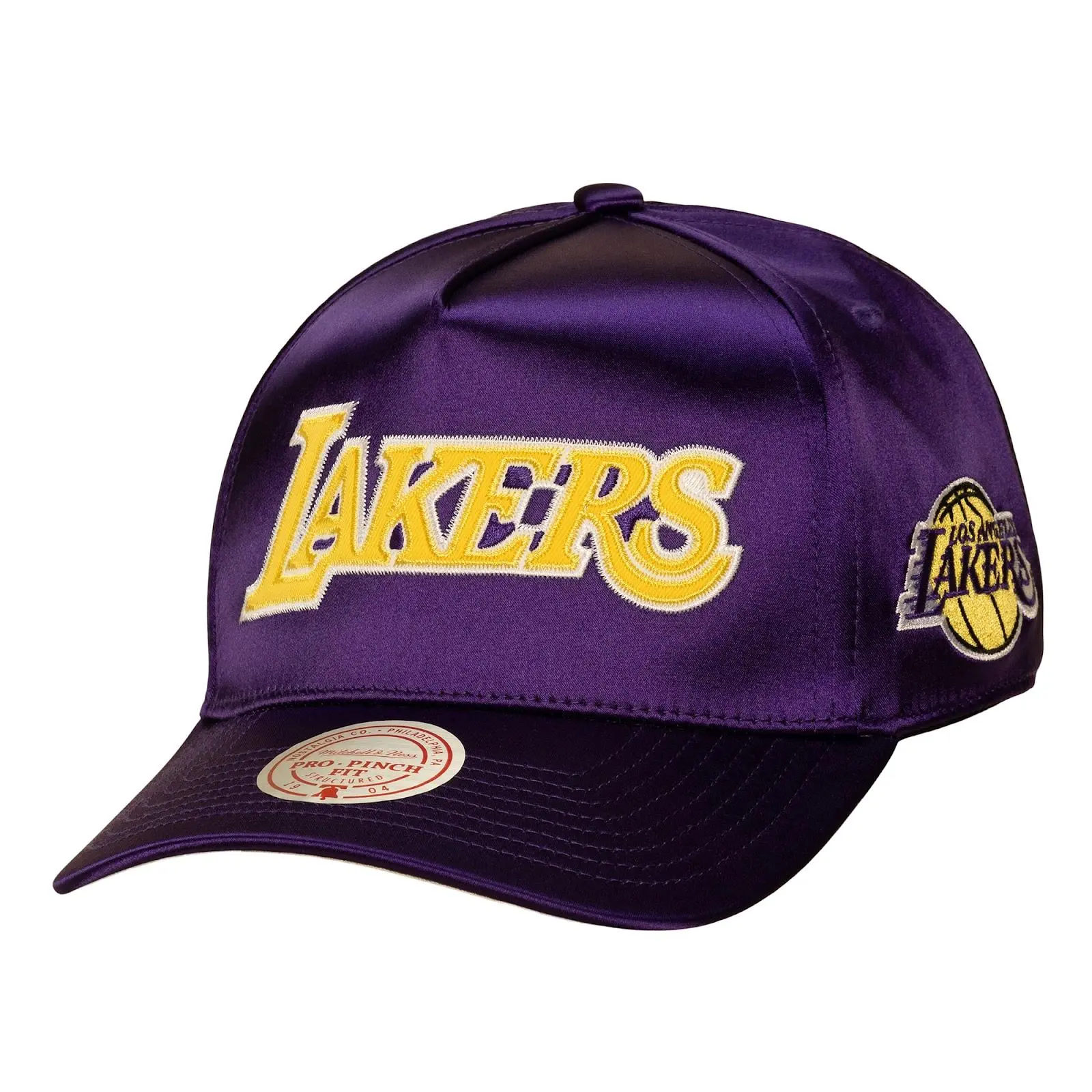 Los Angeles Lakers Purple Zig Zag Satin Pro Pinch Snapback Hat NBA Throwback Cap Adjustable Fan Gear Mitchell & Ness