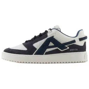 Emporio Armani Men's Blue White Low-Top Sneakers with Round Toe and Lace-Up Design Trending Shoes, House White Official Shoes to Get / Maison Mihara