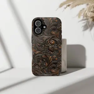 Antique Bronze Floral Tooled Leather Phone Case | Dark Academia, Gothic Boho Aesthetic | For iP Phone 15, 14, 13, 12, 11, X Series (Pro, Max, Plus)