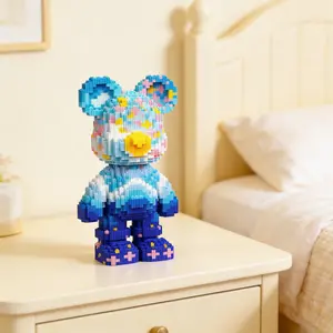 Blue Starry Bear Building Blocks, Detailed Craftsmanship, Perfect Gift, Enjoy Assembly Fun, High Aesthetic Decor, Unisex