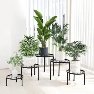 5-Set of heavy duty plant supports with sturdy iron metal base for large potted plants| Patio, garden, living room for indoor and outdoor use