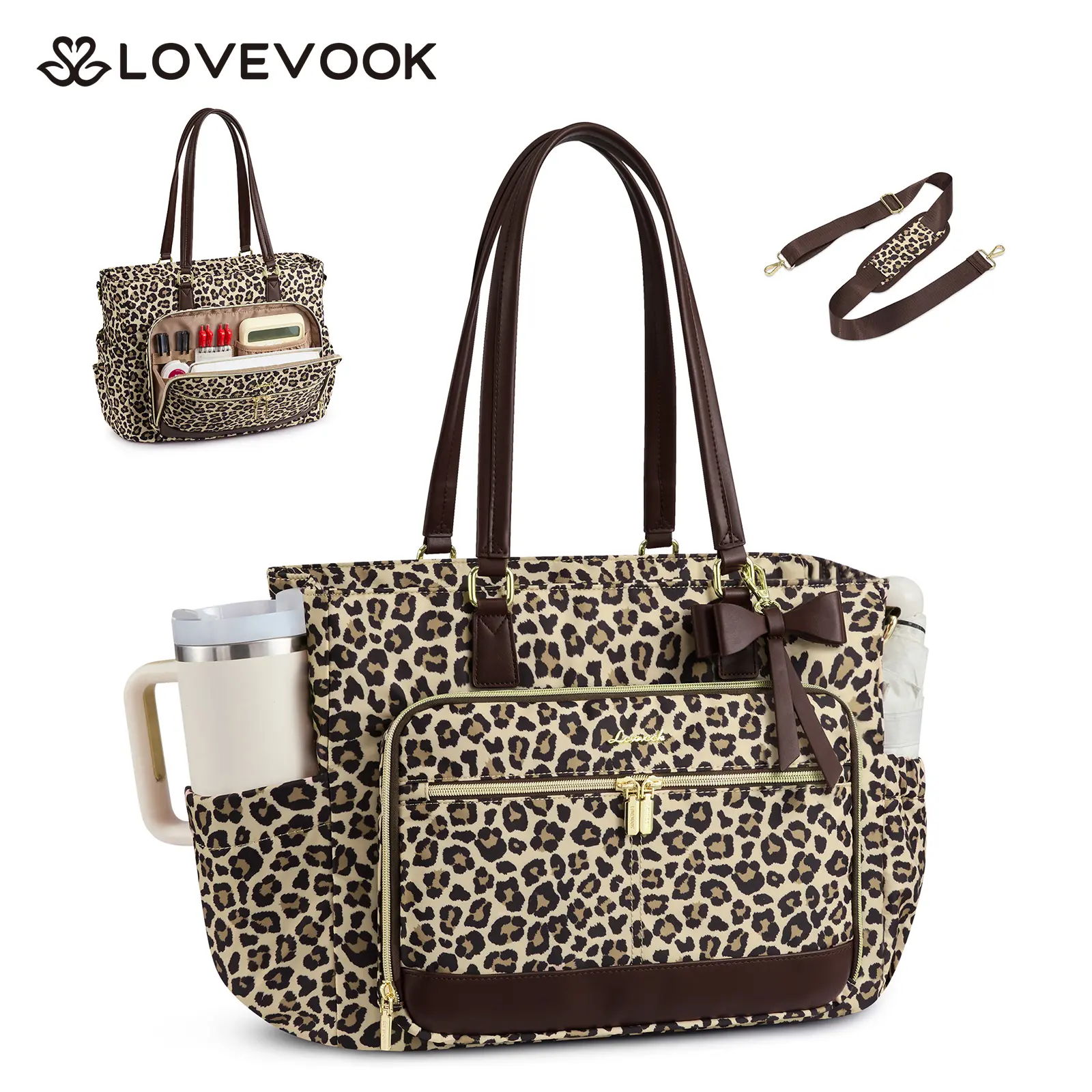 LOVEVOOK Teacher Tote Bag for Women, Work Laptop Tote with Large Cup Holder, Nurse Computer Briefcase for Travel, Business