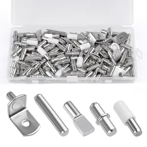 124 Pcs Shelf Pegs Kit, 5 Styles Nickel Shelf pins for Cabinet Shelves, Plated Shelf Support Pegs, Shelf Holders pegs for Kitchen Bookshelf Closet Furniture (5mm, 1/4inch)