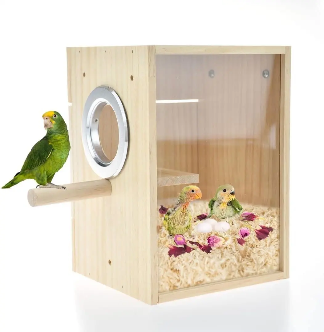 Bird Nest Box Parakeet Breeding Nest House Wooden Acrylic Transparent Breeding Box for Finch Lovebirds Cockatiel Budgie Conure Parrot
