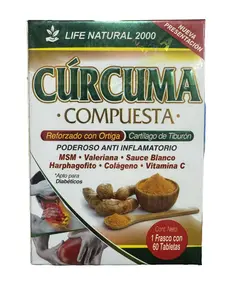 Life Natural 2000 Compound Curcuma Dietary Supplement Tablet - Reinforced with Nettle, Shark Cartilage, MSM, Valerian, Collagen, Vitamin C - 1 Bottle (60 Tablets) for Health & Wellness Support