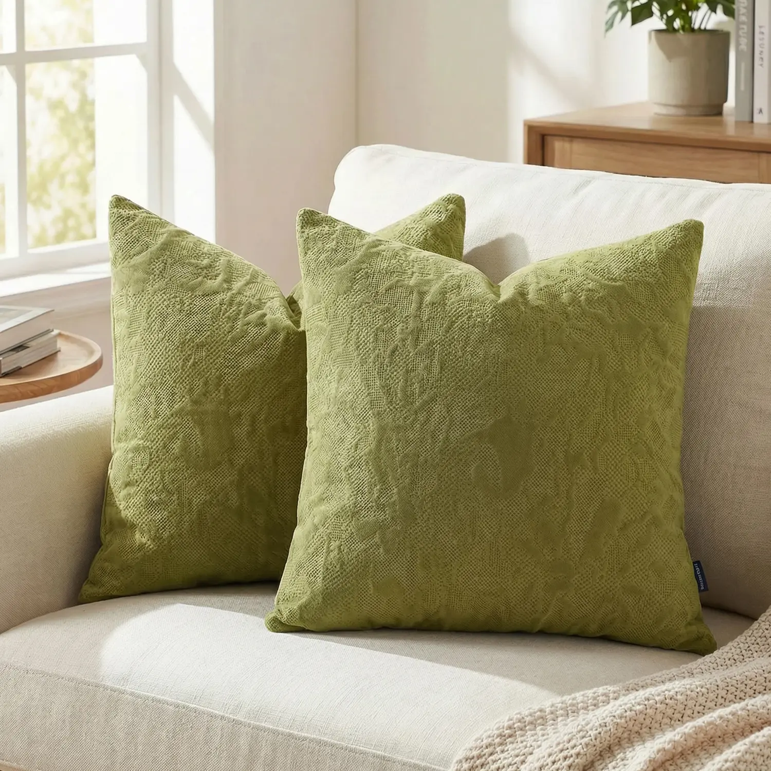 Ellalora Pack of 2 Ultrasonic Embossed Square Throw Pillow Covers (18x18 in) - Soft Texture Home Decorative Cushion Cases, Durable Shells for Sofa, Couch, Bed (No Insert), Soft Cushions, Living Room Decor