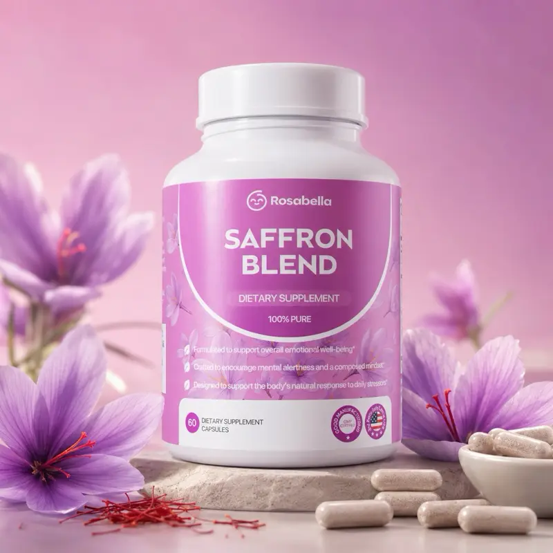 Saffron Blend Supplement Capsules for Men & Women - Saffron, B6, Magnesium, Herbal Extracts - Supports Mood, Focus, Mental Alertness - Non-GMO, Gluten-Free - 60 Capsules, 30-Day Supply - Health & Wellness Support