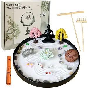 Mini Meditation Yoga Zen Garden kit - Unique Home Office Room DIY Cute Japanese Miniature Rock Sand Garden Desktop Chakra Shine Altar Zen Decor Perfect Zen Gifts for Adult w/Rake Tools Accessories Healing Crystal Sphere Statue Desk Ornament Ornamentsp