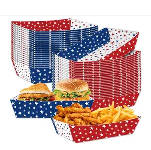 30 Pack Red, White, Blue Star Food Trays, Disposable Paper Serving Containers Boats for Popcorn, Snacks, Food Trucks, 4th of July, Memorial Day, BBQs, Patriotic Parties, Picnics, Summer Party Supplies